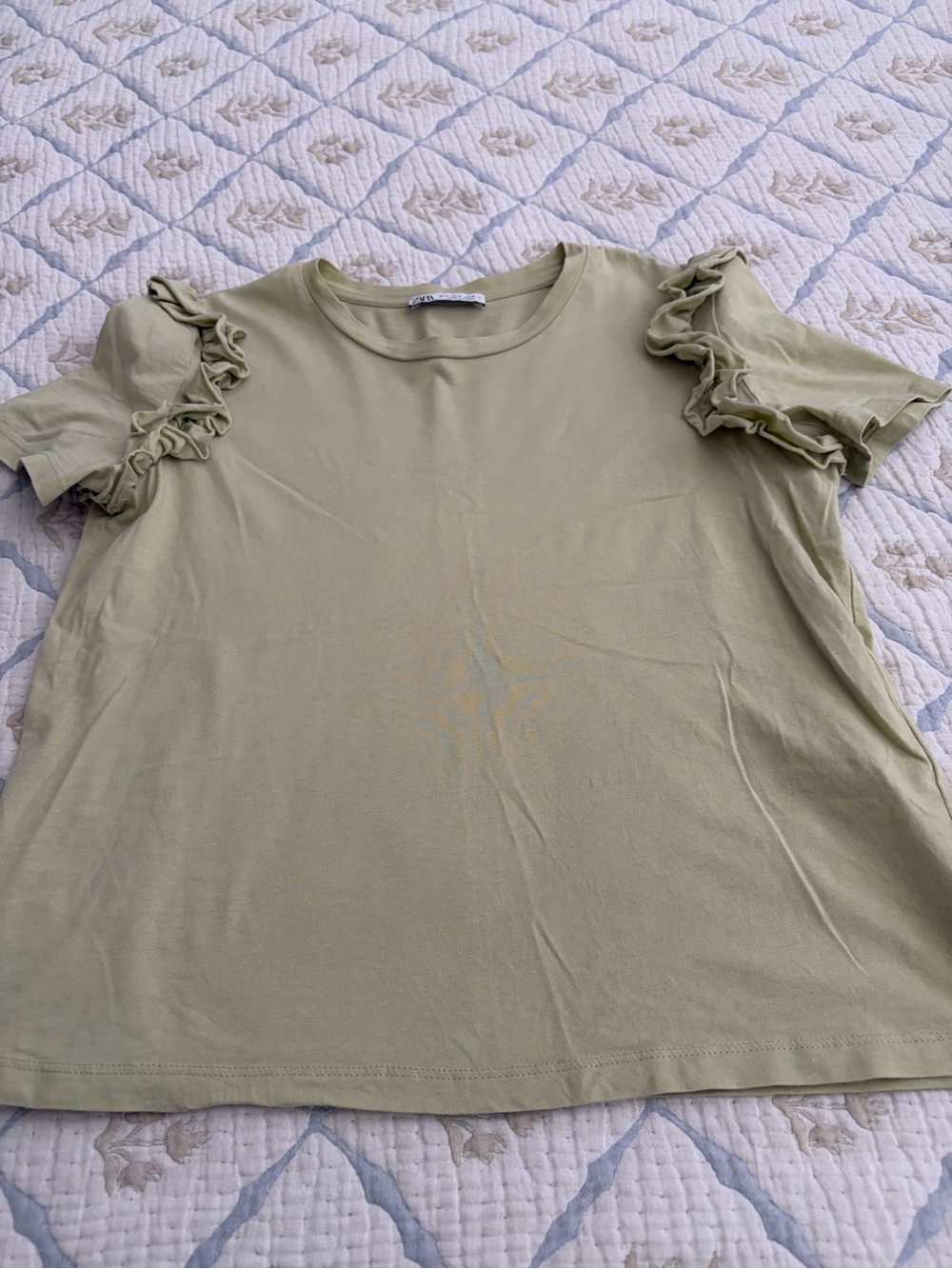 Zara Light Olive Ruffle Sleeve Tee